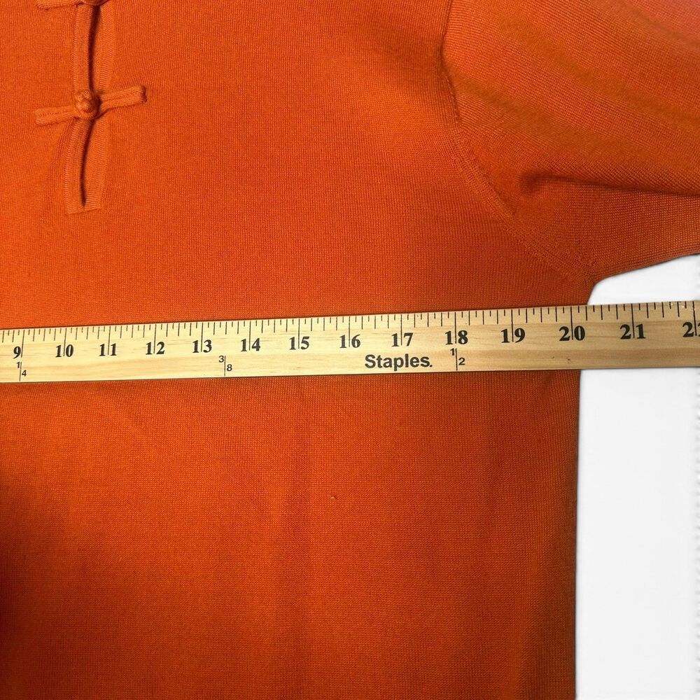 Shanghai Tang 100% Cashmere Sweater Men's M Orange Mandarin Collar Frog Closure - Picture 8 of 10